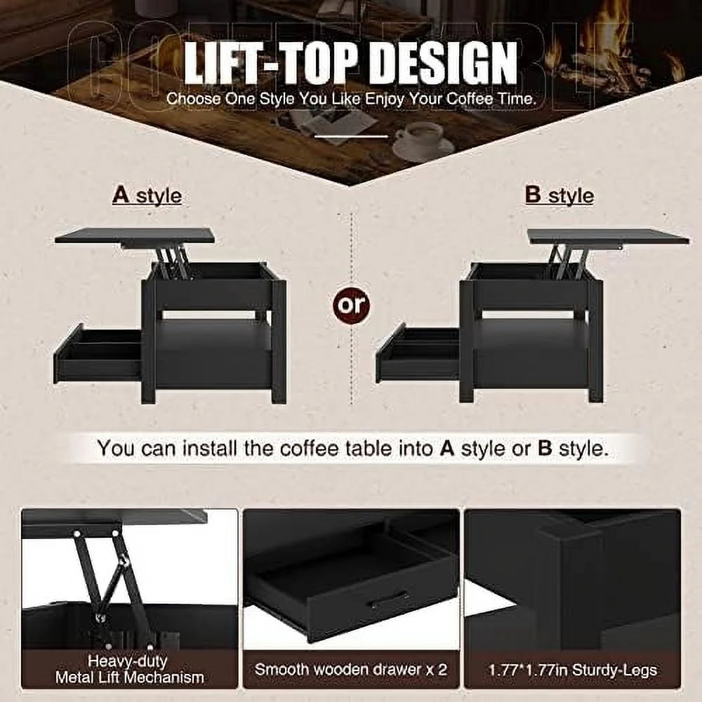 Lift Top Coffee Table with Drawers and Hidden Compartment B4029
